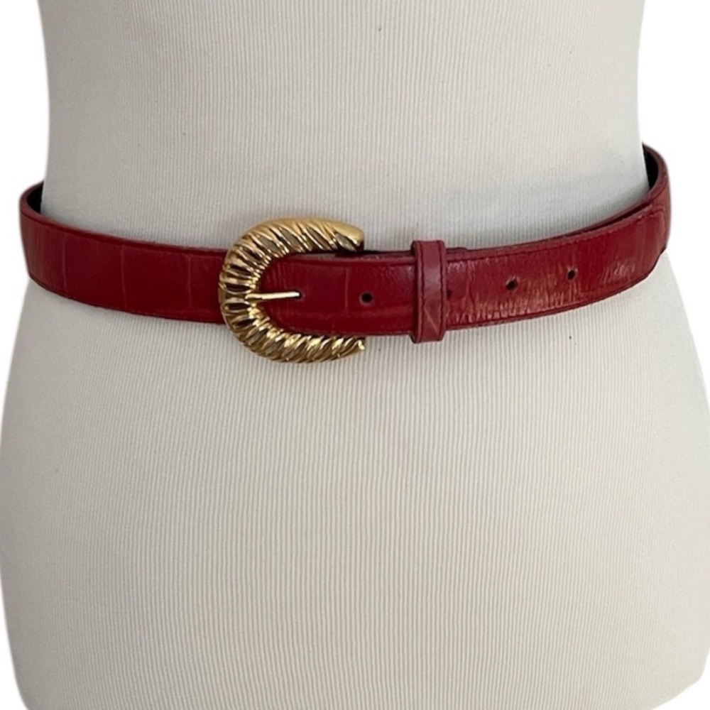 Vintage Robbie Nelson Red Leather Belt w/ Gold Horseshoe Buckle | Size L